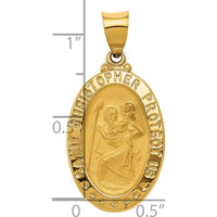 14K Yellow Gold St. Christopher Polished and Satin Hollow Medal Pendant with Flat Back - 31.5mm Length by Oro Pregiato
