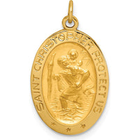 14K Yellow Gold St. Christopher Polished and Satin Medal Charm - 23.5mm Length, 13.75mm Width by Oro Pregiato