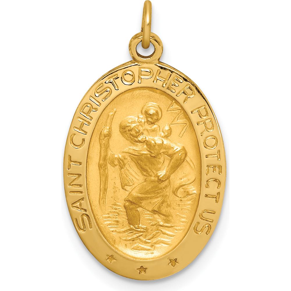 14K Yellow Gold St. Christopher Polished and Satin Medal Charm - 23.5mm Length, 13.75mm Width by Oro Pregiato
