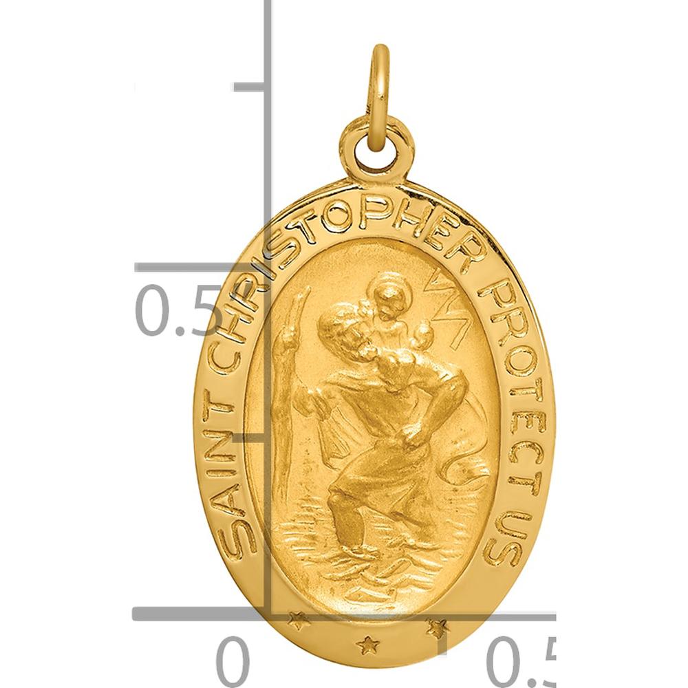 14K Yellow Gold St. Christopher Polished and Satin Medal Charm - 23.5mm Length, 13.75mm Width by Oro Pregiato