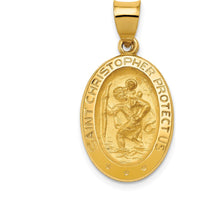 14K Yellow Gold St. Christopher Polished and Satin Oval Medal Pendant - 28.25mm Length by Oro Pregiato