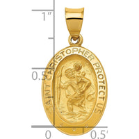 14K Yellow Gold St. Christopher Polished and Satin Oval Medal Pendant - 28.25mm Length by Oro Pregiato