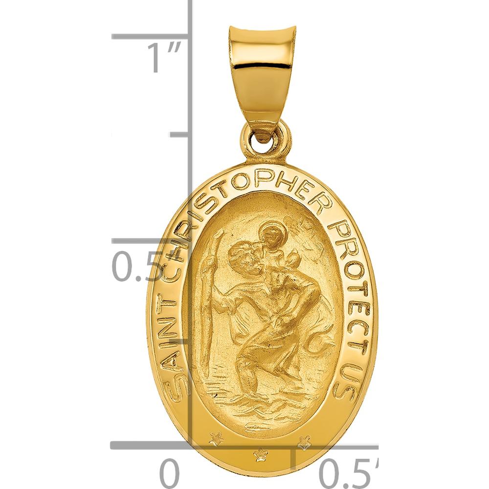 14K Yellow Gold St. Christopher Polished and Satin Oval Medal Pendant - 28.25mm Length by Oro Pregiato