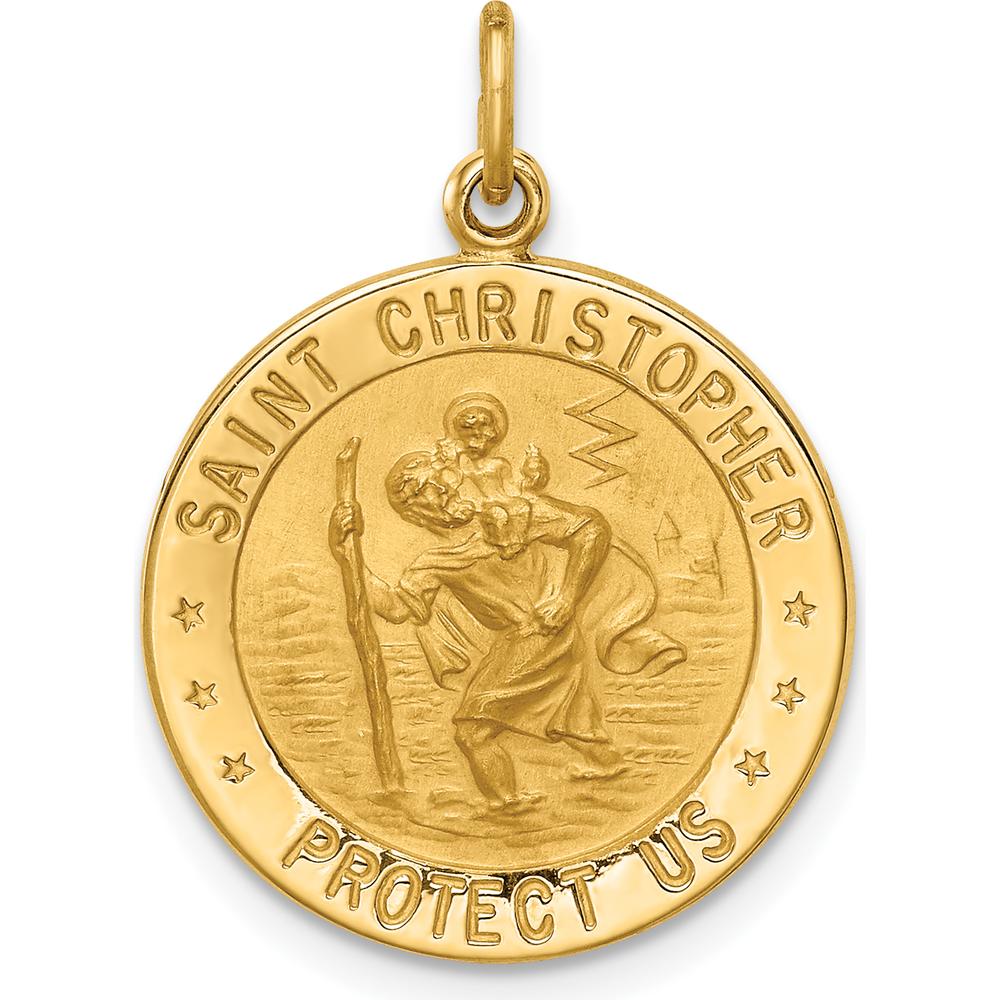 14K Yellow Gold St. Christopher Protection Pendant with Polished and Satin Finish - 24mm Length by Oro Pregiato