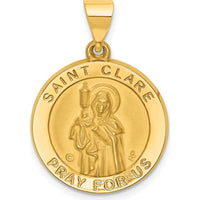 14K Yellow Gold St. Clare Hollow Medal Pendant with Polished and Satin Finish - 27mm Length by Oro Pregiato