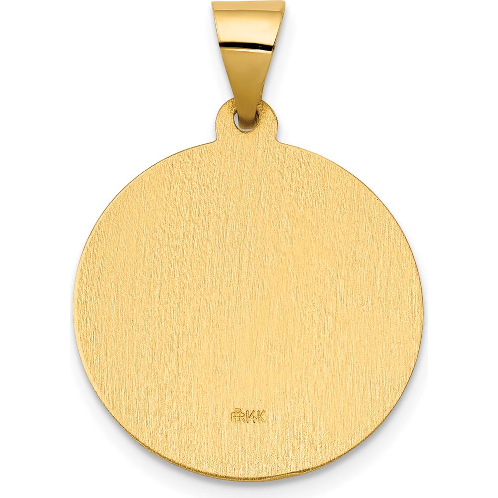 14K Yellow Gold St. Clare Hollow Medal Pendant with Polished and Satin Finish - 27mm Length by Oro Pregiato