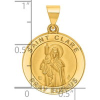 14K Yellow Gold St. Clare Hollow Medal Pendant with Polished and Satin Finish - 27mm Length by Oro Pregiato