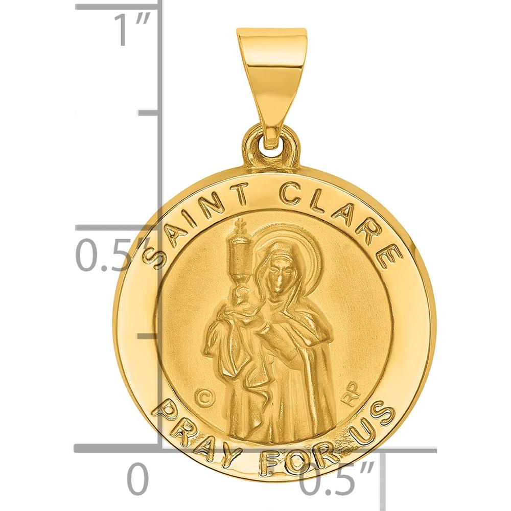 14K Yellow Gold St. Clare Hollow Medal Pendant with Polished and Satin Finish - 27mm Length by Oro Pregiato