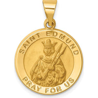 14K Yellow Gold St. Edmund Medal Pendant with Polished and Satin Finish - 26mm Length by Oro Pregiato