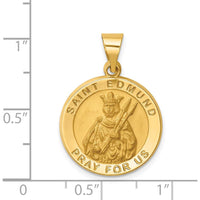 14K Yellow Gold St. Edmund Medal Pendant with Polished and Satin Finish - 26mm Length by Oro Pregiato