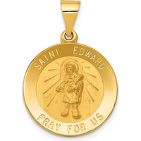 14K Yellow Gold St. Edward Medal Round Pendant with Polished and Satin Finish - Religious Themed Charm by Oro Pregiato