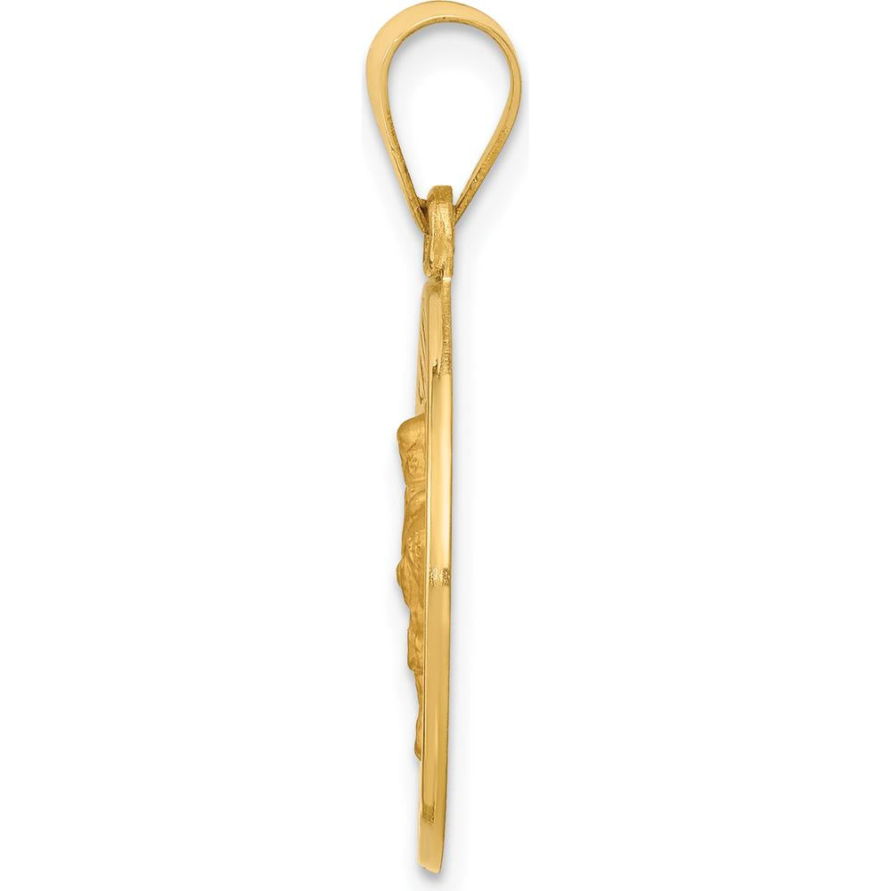 14K Yellow Gold St. Edward Medal Round Pendant with Polished and Satin Finish - Religious Themed Charm by Oro Pregiato