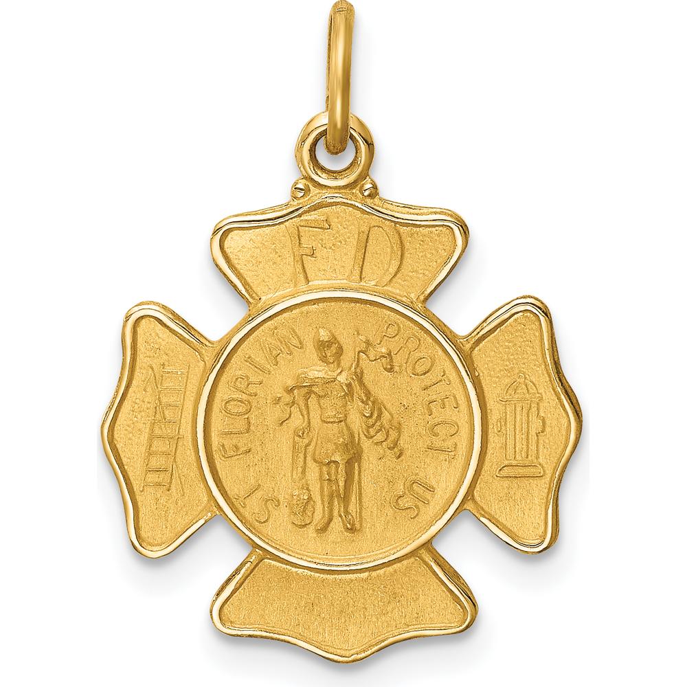 14K Yellow Gold St. Florian Fire Dept. Badge Medal Charm - Polished & Satin Finish by Oro Pregiato