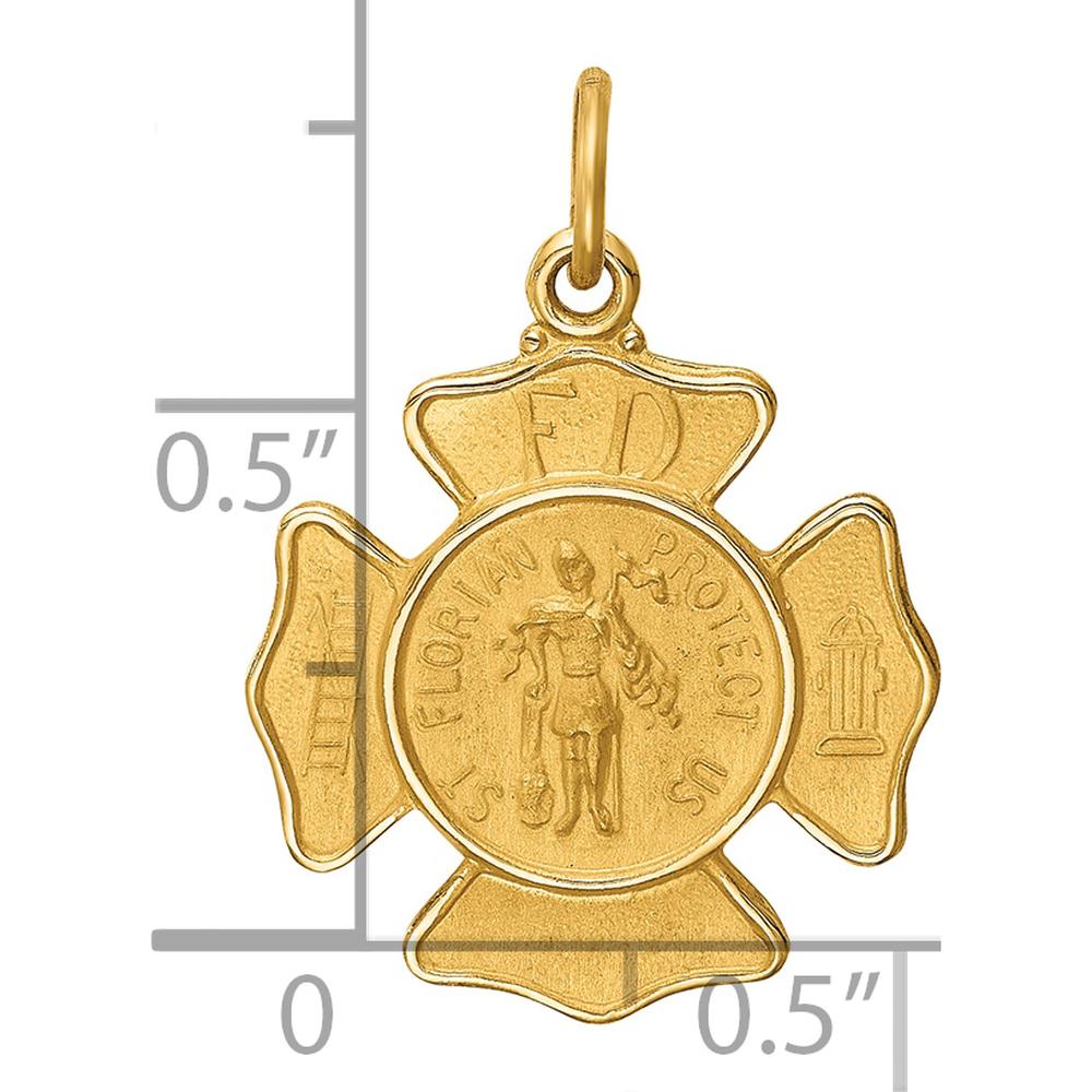 14K Yellow Gold St. Florian Fire Dept. Badge Medal Charm - Polished & Satin Finish by Oro Pregiato