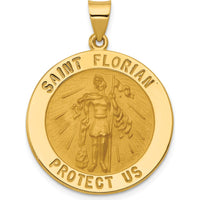 14K Yellow Gold St. Florian Medal Pendant with Polished and Satin Finish - 33mm Length by Oro Pregiato