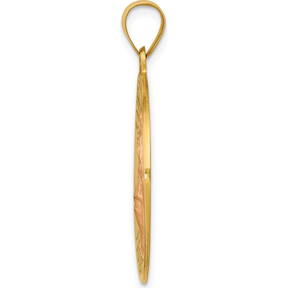 14K Yellow Gold St. Florian Medal Pendant with Polished and Satin Finish - 33mm Length by Oro Pregiato
