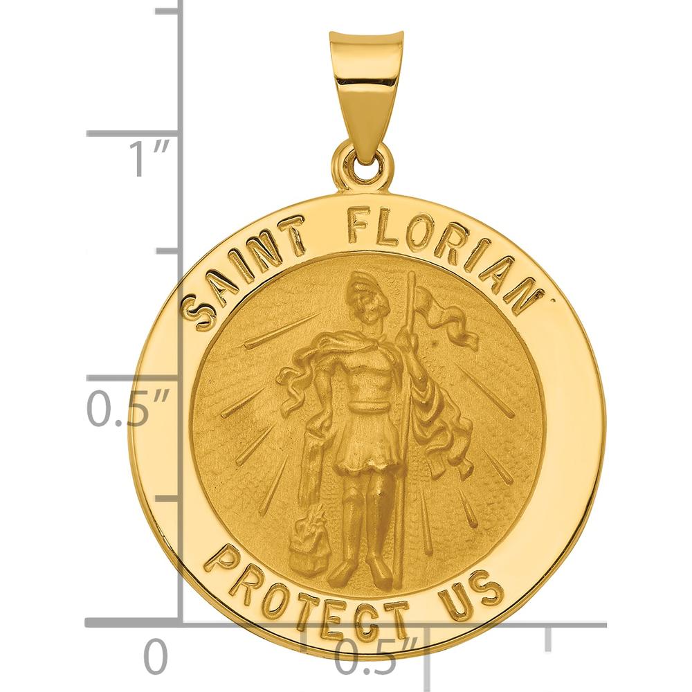 14K Yellow Gold St. Florian Medal Pendant with Polished and Satin Finish - 33mm Length by Oro Pregiato