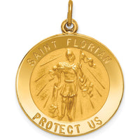 14K Yellow Gold St. Florian Medal Round Pendant with Polished and Satin Finish - 27.8mm Length x 22.25mm Width by Oro Pregiato