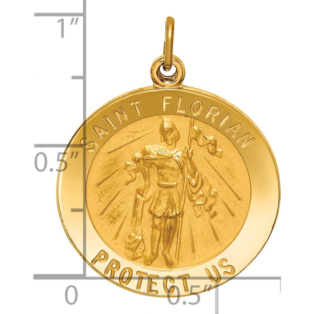 14K Yellow Gold St. Florian Medal Round Pendant with Polished and Satin Finish - 27.8mm Length x 22.25mm Width by Oro Pregiato