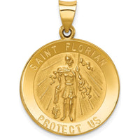 14K Yellow Gold St. Florian Medal Round Pendant with Polished and Satin Finish - Meaningful Protection Symbol by Oro Pregiato