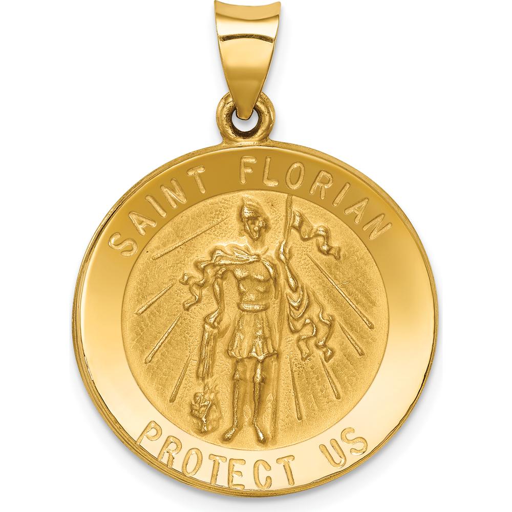 14K Yellow Gold St. Florian Medal Round Pendant with Polished and Satin Finish - Meaningful Protection Symbol by Oro Pregiato