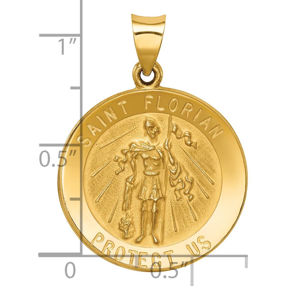 14K Yellow Gold St. Florian Medal Round Pendant with Polished and Satin Finish - Meaningful Protection Symbol by Oro Pregiato