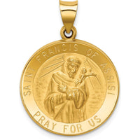 14K Yellow Gold St. Francis of Assisi Polished and Satin Hollow Round Pendant by Oro Pregiato