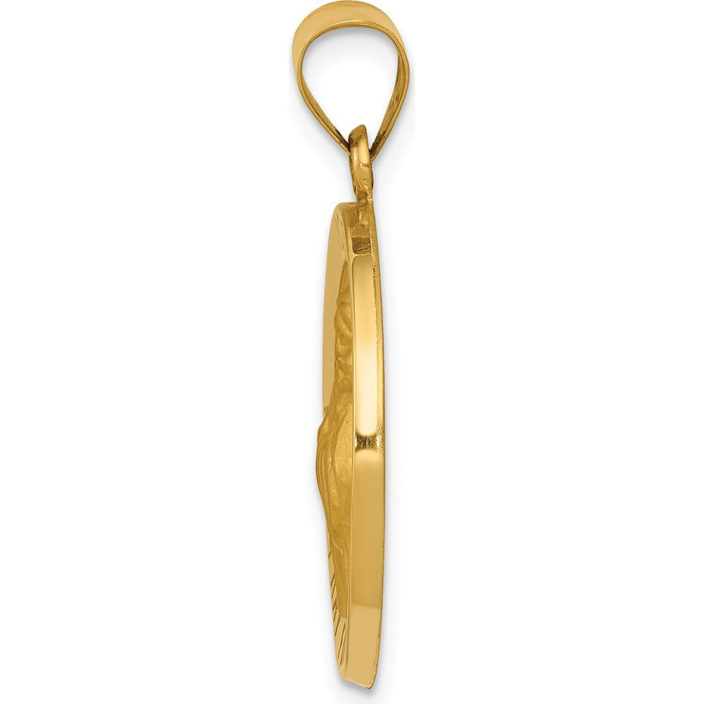 14K Yellow Gold St. Francis of Assisi Polished and Satin Hollow Round Pendant by Oro Pregiato