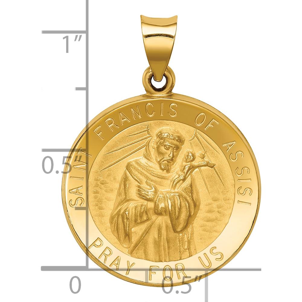 14K Yellow Gold St. Francis of Assisi Polished and Satin Hollow Round Pendant by Oro Pregiato