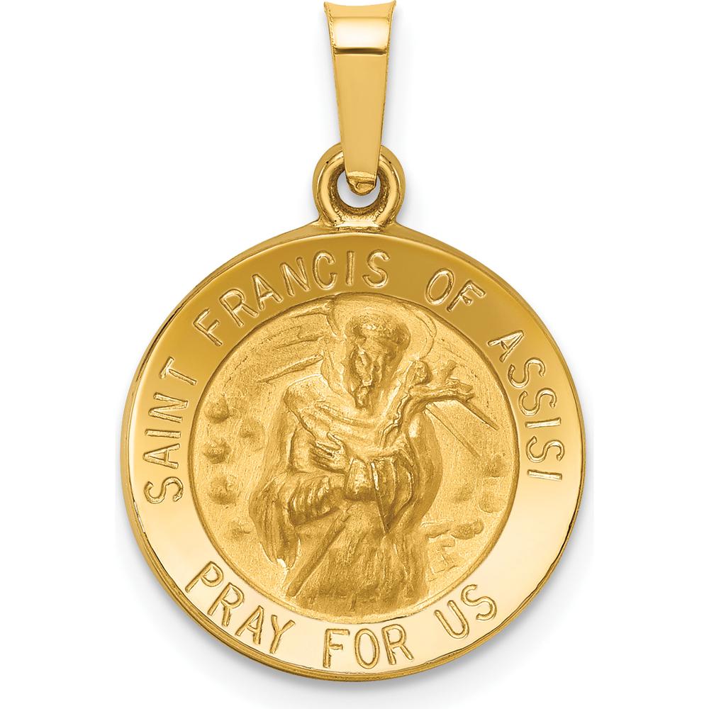 14K Yellow Gold St. Francis of Assisi Round Pendant with Polished and Satin Finish by Oro Pregiato