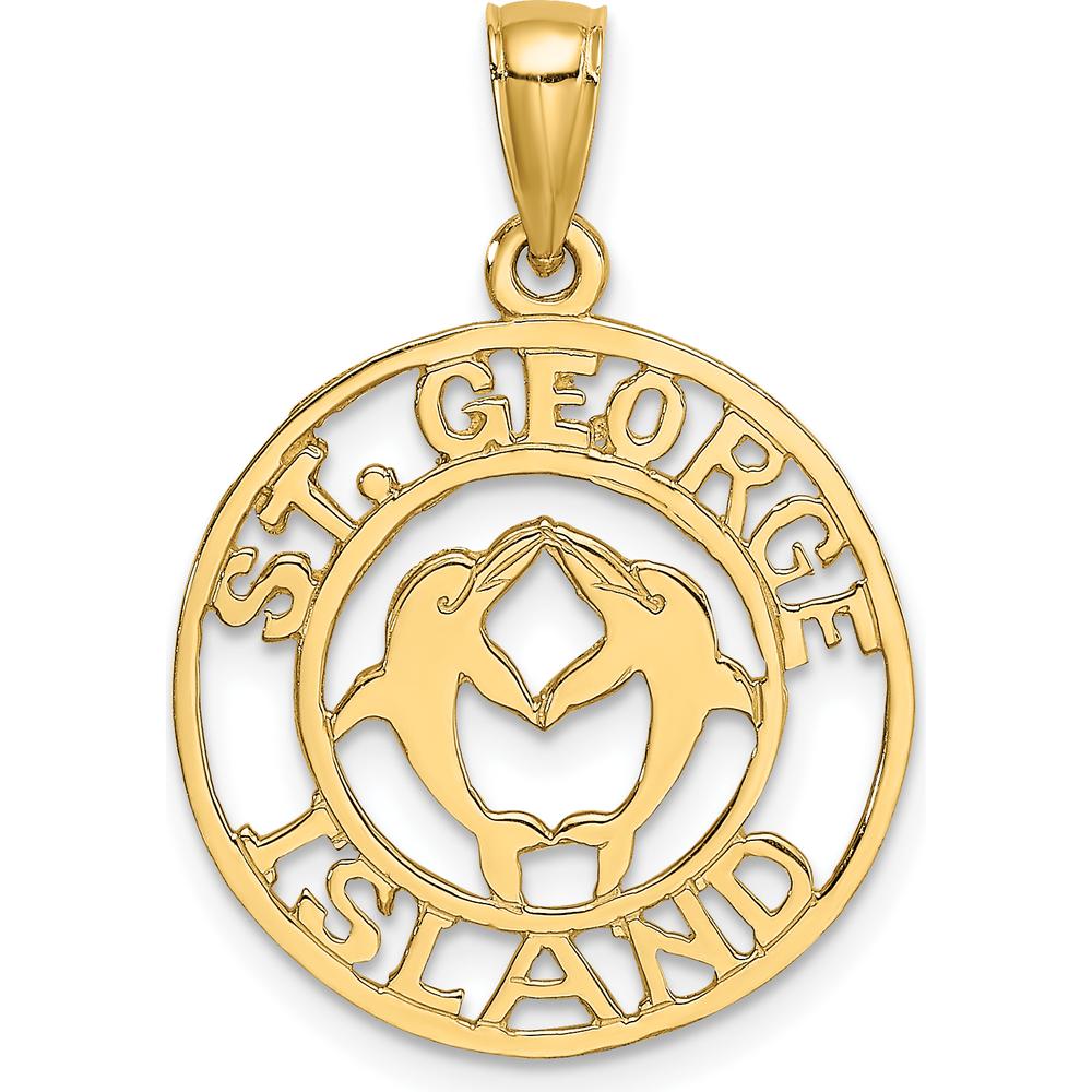 14K Yellow Gold St. George Island Dolphin Circle Pendant by Oro Pregiato