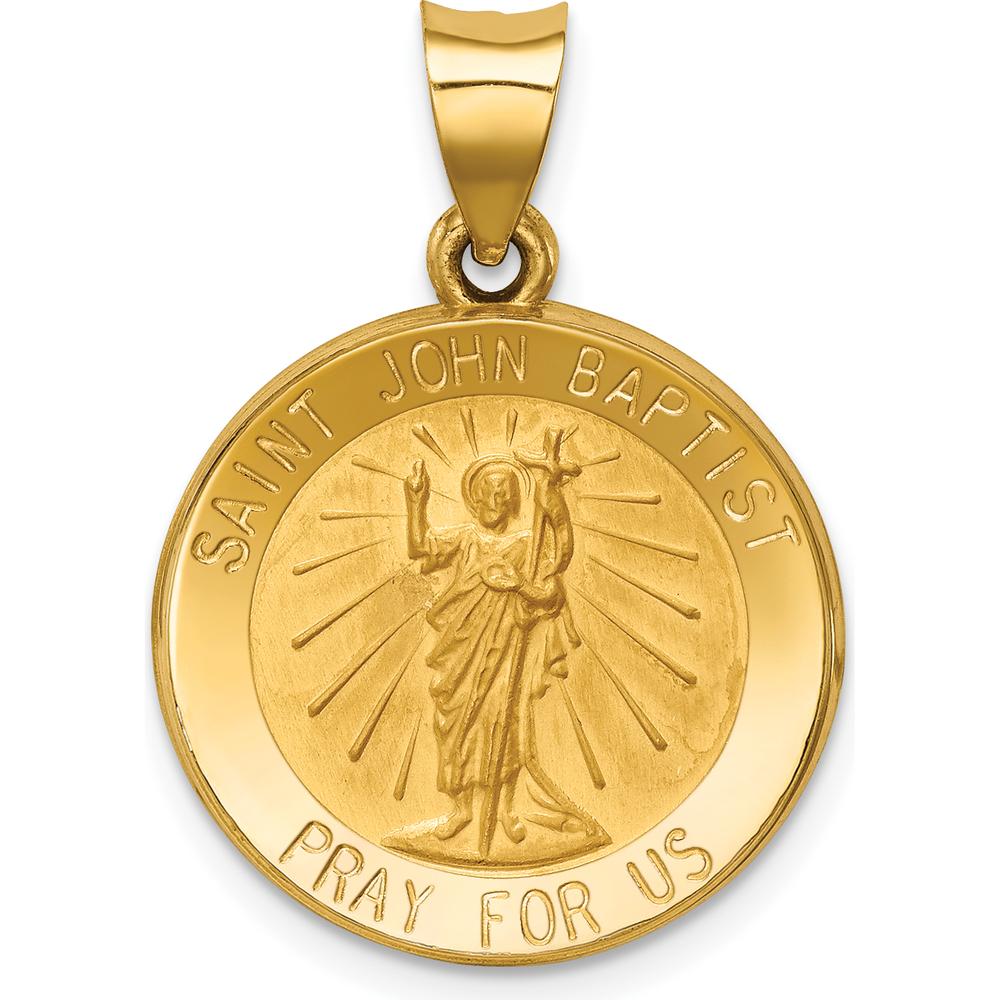 14K Yellow Gold St. John the Baptist Medal Pendant with Polished and Satin Finish - 27mm Length by Oro Pregiato