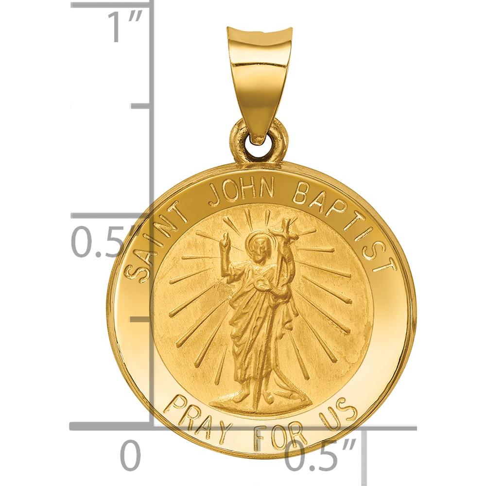 14K Yellow Gold St. John the Baptist Medal Pendant with Polished and Satin Finish - 27mm Length by Oro Pregiato