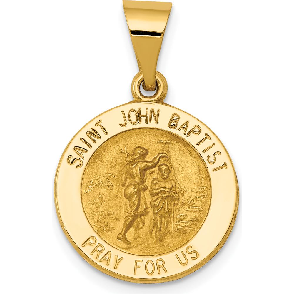 14K Yellow Gold St. John the Baptist Medal Round Pendant with Satin and Polished Finish - 24mm by Oro Pregiato
