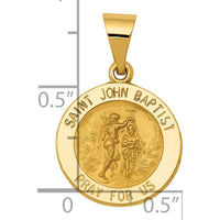 14K Yellow Gold St. John the Baptist Medal Round Pendant with Satin and Polished Finish - 24mm by Oro Pregiato