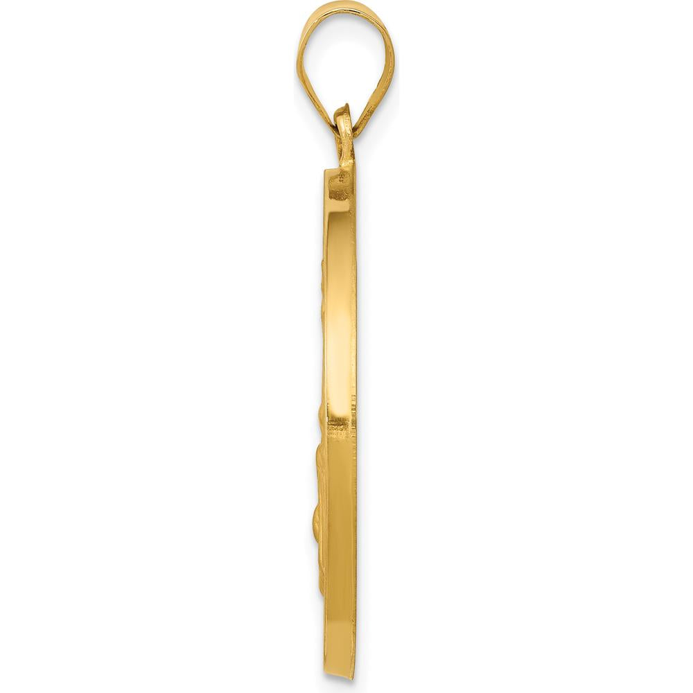 14K Yellow Gold St. Joseph Medal Pendant with Polished and Satin Finish - Hollow Design by Oro Pregiato