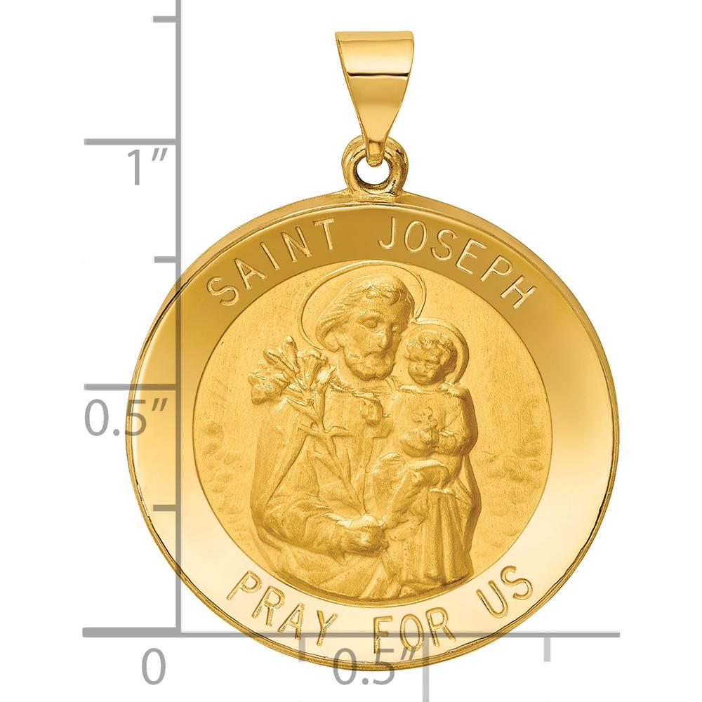 14K Yellow Gold St. Joseph Medal Pendant with Polished and Satin Finish - Hollow Design by Oro Pregiato