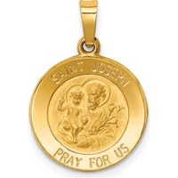 14K Yellow Gold St. Joseph Medal Round Pendant with Satin and Polished Finish - 21.75mm by Oro Pregiato