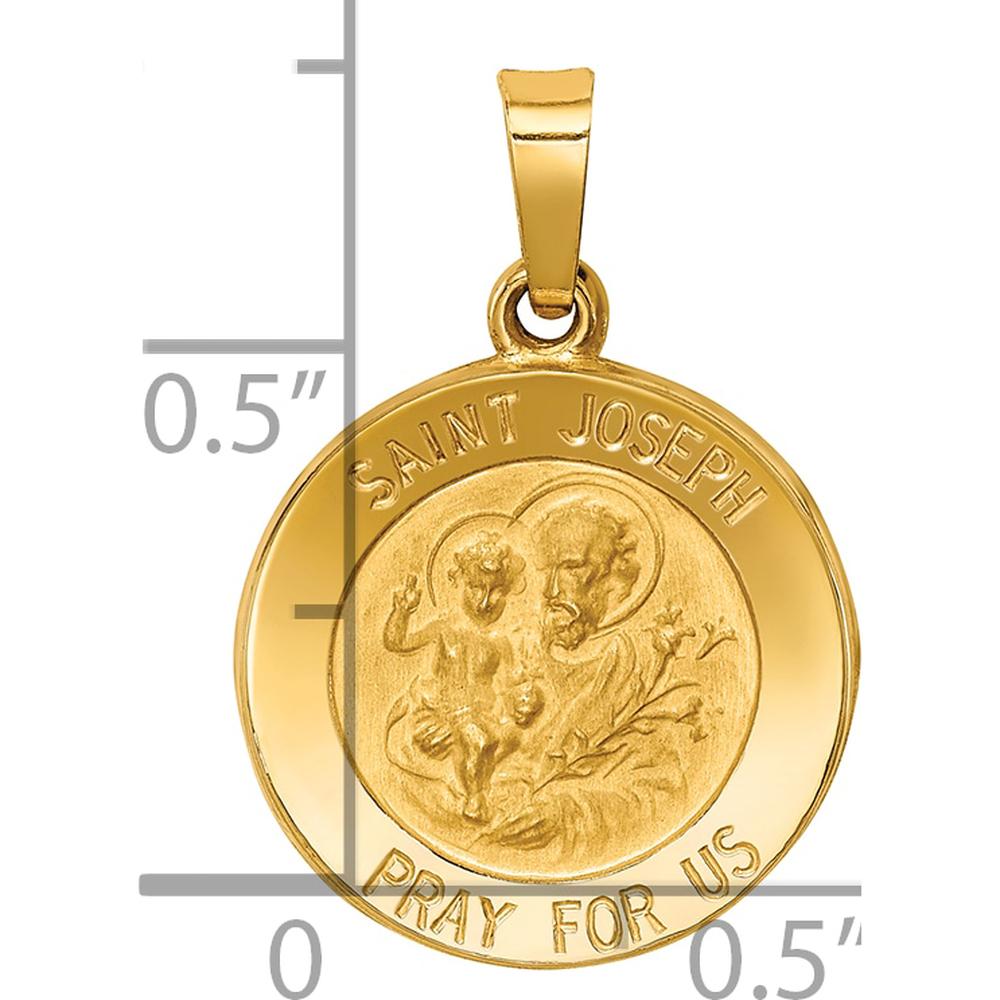 14K Yellow Gold St. Joseph Medal Round Pendant with Satin and Polished Finish - 21.75mm by Oro Pregiato