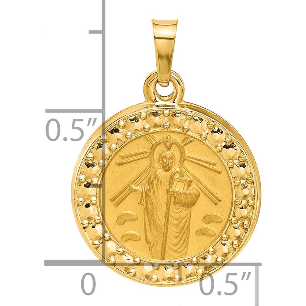 14K Yellow Gold St. Jude Thaddeus Medal Charm with Satin Finish - Hollow Design by Oro Pregiato