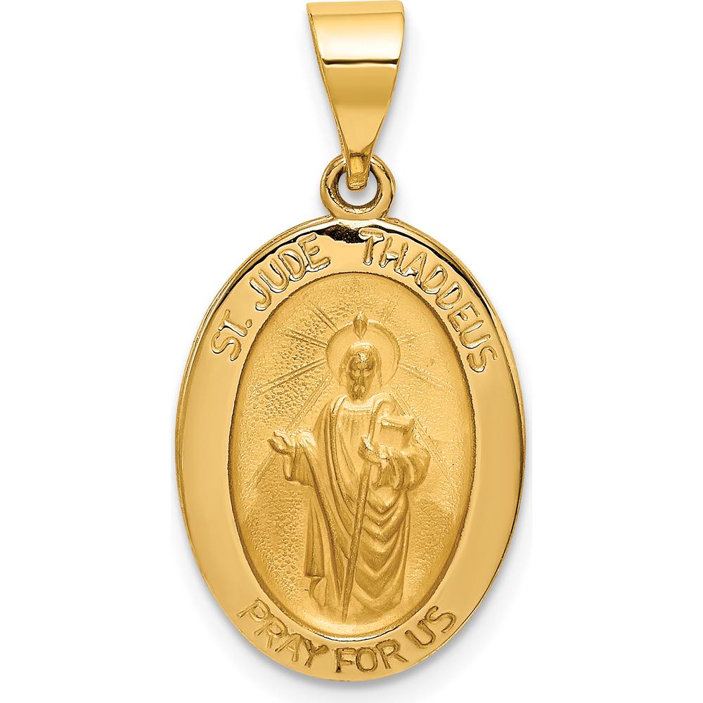 14K Yellow Gold St. Jude Thaddeus Medal Oval Pendant with Satin Finish - Religious Jewelry Charm by Oro Pregiato