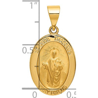 14K Yellow Gold St. Jude Thaddeus Medal Oval Pendant with Satin Finish - Religious Jewelry Charm by Oro Pregiato