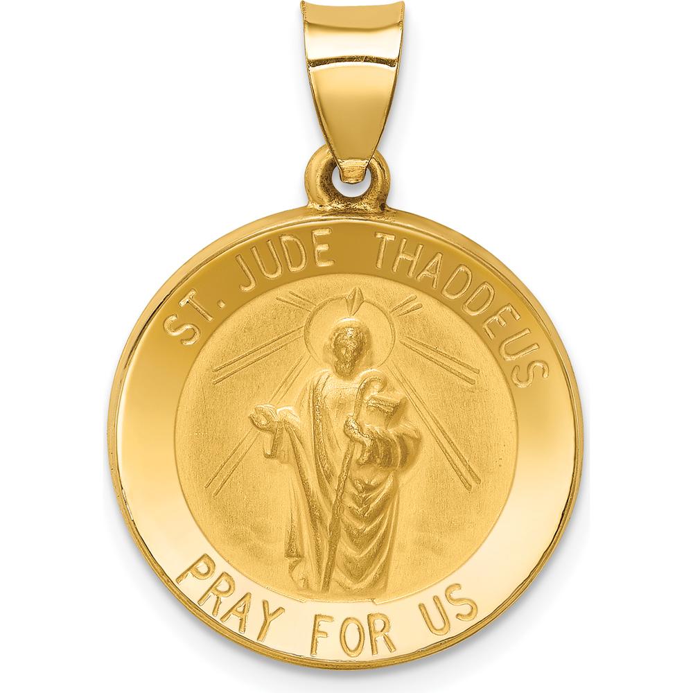 14K Yellow Gold St. Jude Thaddeus Medal Pendant with Polished and Satin Finish - 27mm Length by Oro Pregiato