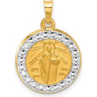 14K Yellow Gold St. Jude Thaddeus Medal Round Charm with White Rhodium Accents by Oro Pregiato
