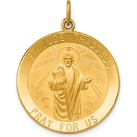 14K Yellow Gold St. Jude Thaddeus Medal Round Pendant - Polished and Satin Finish by Oro Pregiato