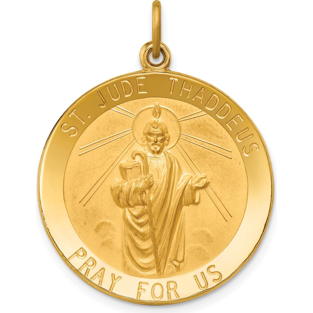 14K Yellow Gold St. Jude Thaddeus Medal Round Pendant - Polished and Satin Finish by Oro Pregiato
