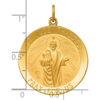 14K Yellow Gold St. Jude Thaddeus Medal Round Pendant - Polished and Satin Finish by Oro Pregiato
