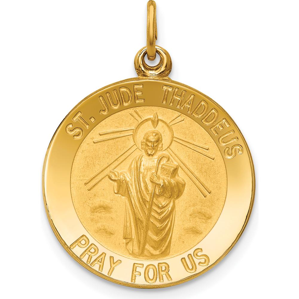 14K Yellow Gold St. Jude Thaddeus Polished and Satin Round Pendant by Oro Pregiato