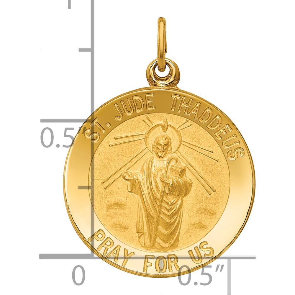 14K Yellow Gold St. Jude Thaddeus Polished and Satin Round Pendant by Oro Pregiato