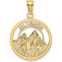 14K Yellow Gold St. Lucia Twin Pitons Charm with Textured Finish - 26.05mm Length by Oro Pregiato